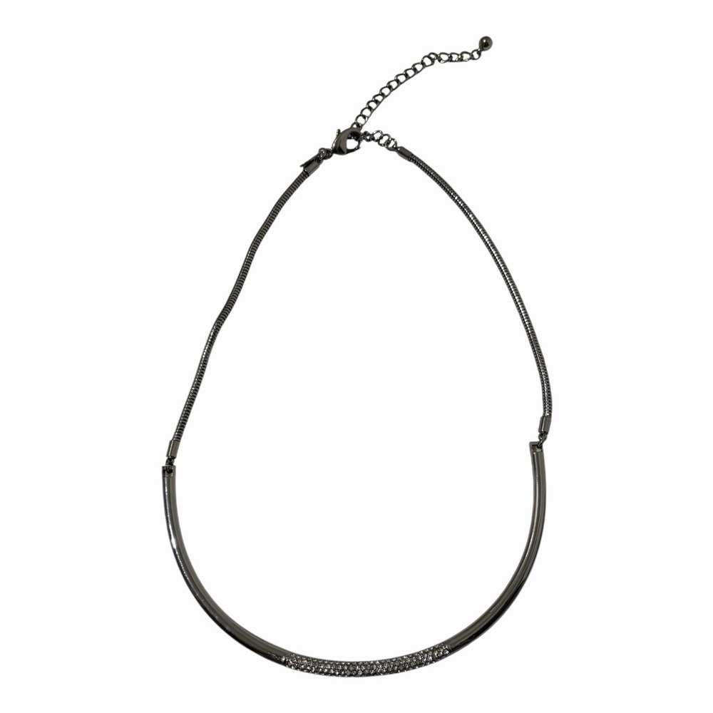 Chico's Chain Curved Bar Silver-Tone Pendant Necklace Chocker Sparkles